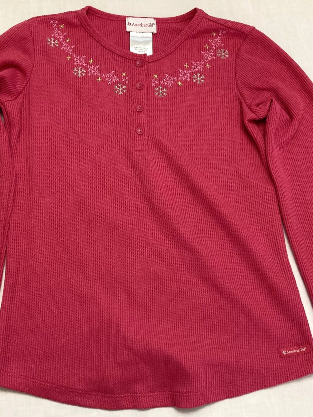 American Girl Fair Isle Pajama Top for Girls Size M 10/12 Thermal Snowflake Pink